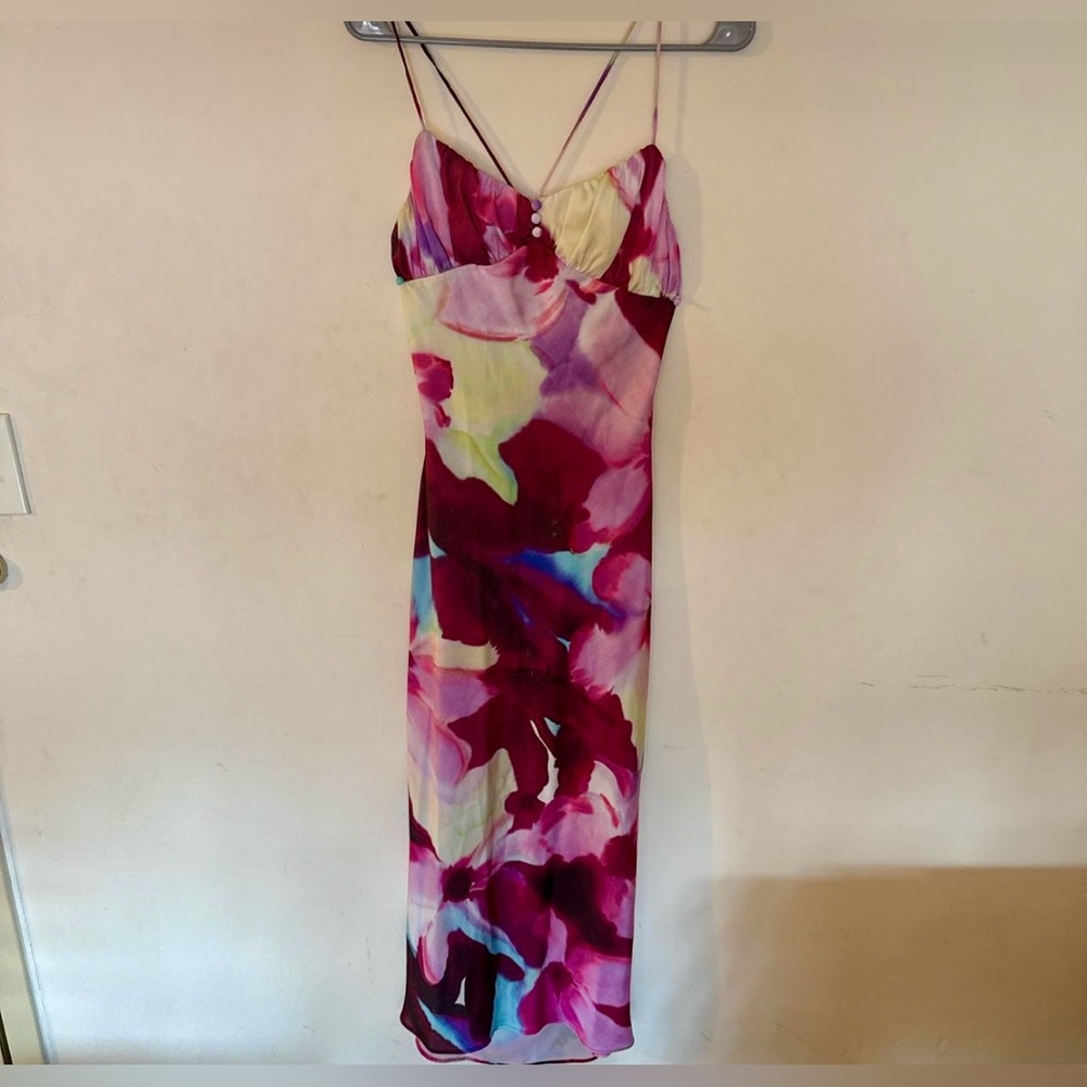 Zara Floral Maxi Slip Dress in Pink, Magenta, Blue and Cream